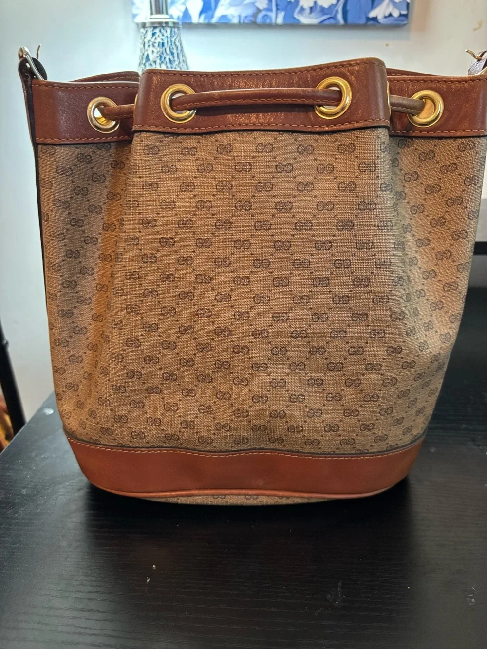 Authentic RARE Vintage 1980s Gucci Micro GG Supreme Drawstring Bucket Bag